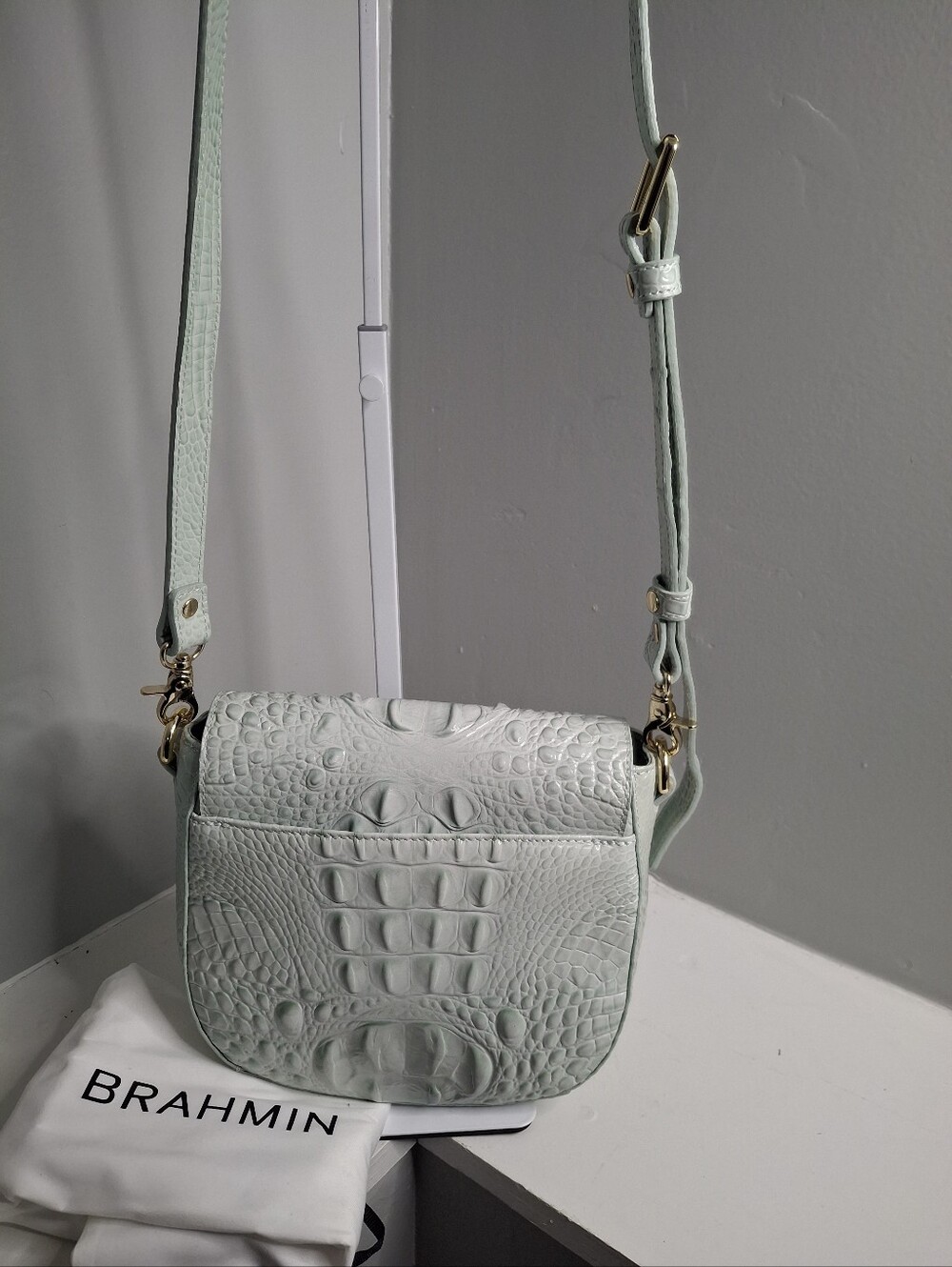 Brahmin Mini Sonny Sea Glass Melbourne Croc Embossed Leather Crossbody NWOT - Picture 2 of 7